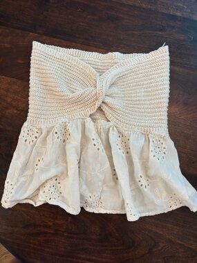 Cream Knit Eyelet Top